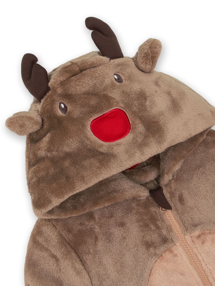 Harry Bear Reindeer Novelty Super Soft Fleece Onesie With 3D Antler and Ears - صورة 10 من 10