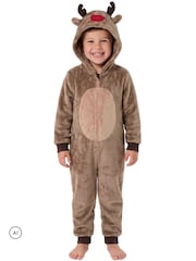 Harry Bear Reindeer Novelty Super Soft Fleece Onesie With 3D Antler and Ears - صورة 4 من 10