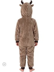 Harry Bear Reindeer Novelty Super Soft Fleece Onesie With 3D Antler and Ears - صورة 5 من 10