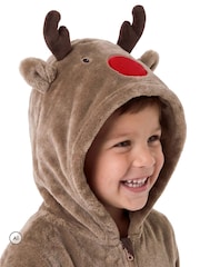 Harry Bear Reindeer Novelty Super Soft Fleece Onesie With 3D Antler and Ears - صورة 6 من 10