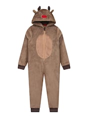 Harry Bear Reindeer Novelty Super Soft Fleece Onesie With 3D Antler and Ears - صورة 7 من 10