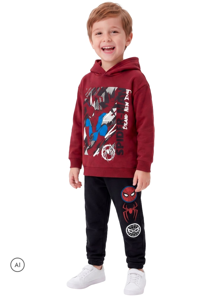 Character Red Marvel Spiderman Joggers and Hoodie Clothing Co ord Set - Image 1 of 9 Character Red Marvel Spiderman Joggers and Hoodie Clothing Co ord Set - Image 1 of 9