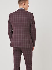 Burgundy Red Skinny Fit Trimmed Check Suit: Jacket - Image 2 of 7
