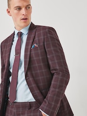 Burgundy Red Skinny Fit Trimmed Check Suit: Jacket - Image 3 of 7