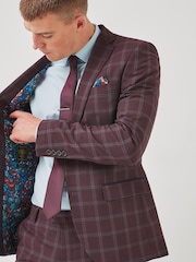 Burgundy Red Skinny Fit Trimmed Check Suit: Jacket - Image 4 of 7