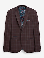 Burgundy Red Skinny Fit Trimmed Check Suit: Jacket - Image 6 of 7