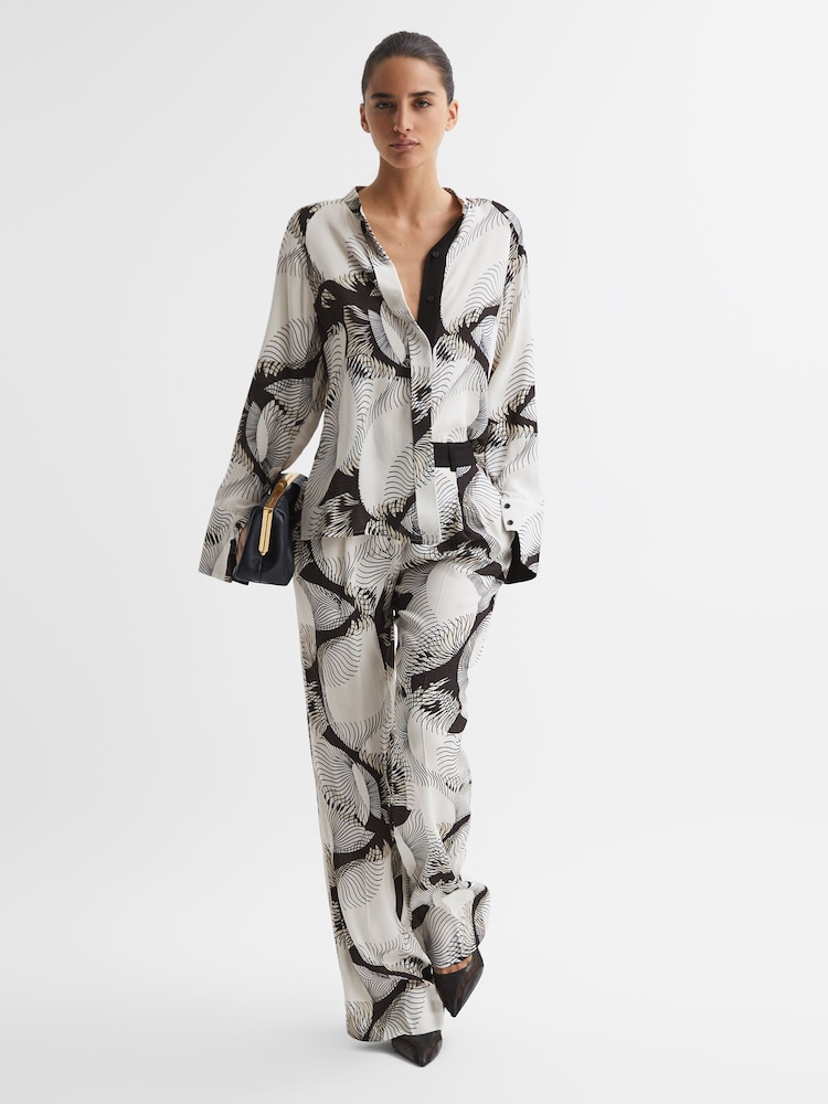 Reiss Black/White Becci Wide Leg Abstract Print Co-Ord Trousers - Image 1 of 4