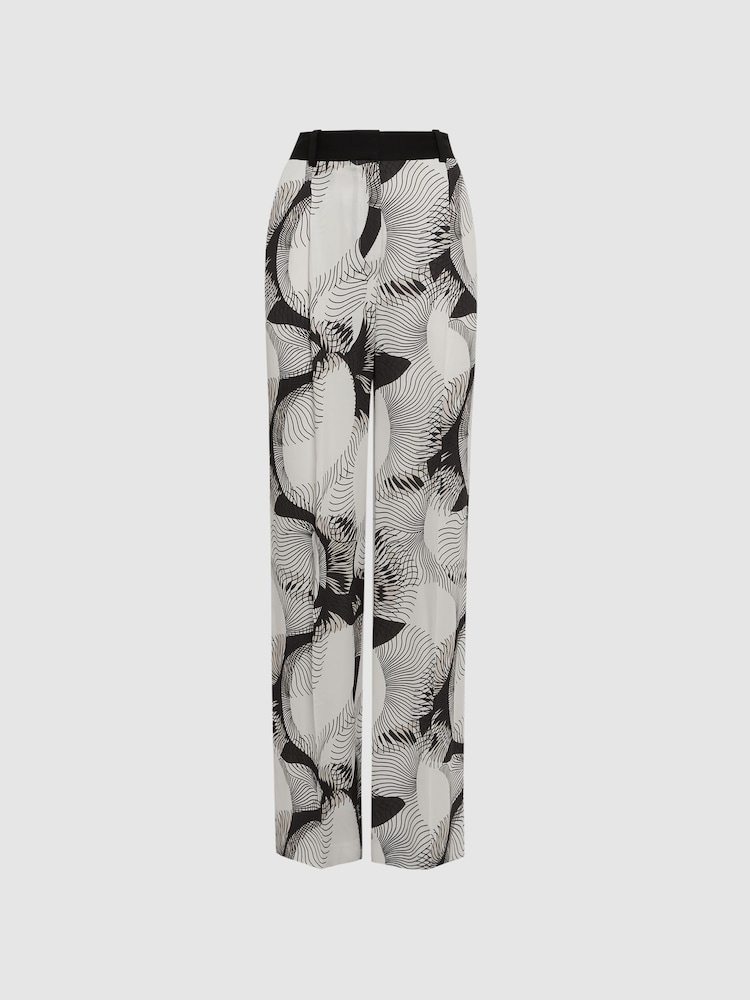 Reiss Black/White Becci Wide Leg Abstract Print Co-Ord Trousers - Image 2 of 4