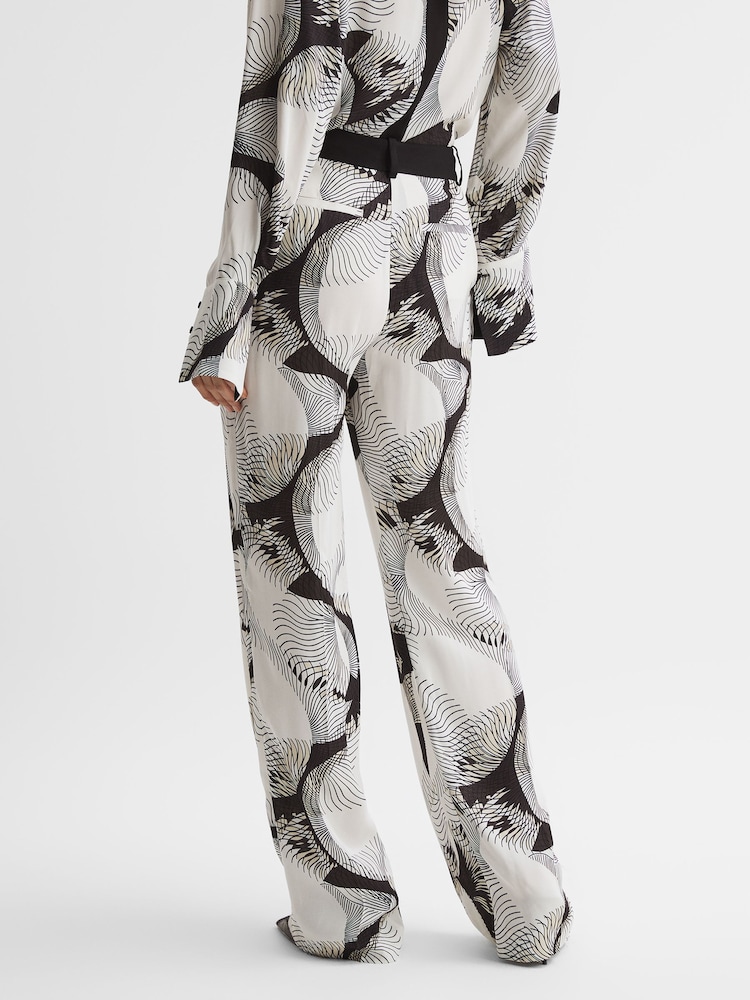 Reiss Black/White Becci Wide Leg Abstract Print Co-Ord Trousers - Image 4 of 4