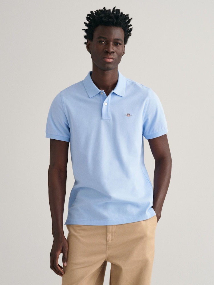 Bleu Capri - GANT Regular 100% Cotton Shield Polo Shirt - Image 1 de 4
