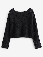 Black Long Sleeve Crochet Top - Image 6 of 7