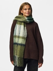 PIECES Green Check Print Long Scarf - Image 1 of 4