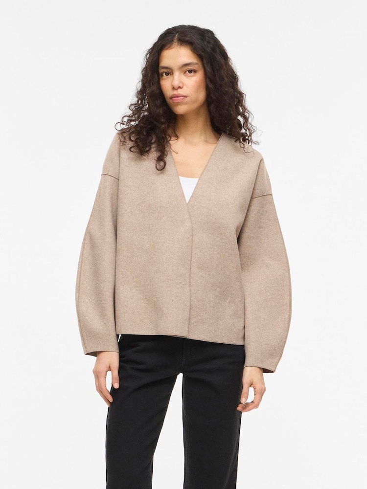 VILA Collarless Minimalist Curved Sleeve Jacket - Obrázek 4 z 4