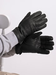 Negro - Guantes de piel de primera calidad con 3 pespuntes y forro de piel sintética para hombre Isotoner de Totes - Imagen 1 de 2