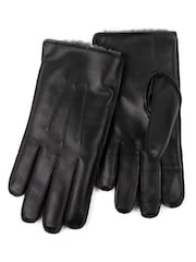 Negro - Guantes de piel de primera calidad con 3 pespuntes y forro de piel sintética para hombre Isotoner de Totes - Imagen 2 de 2