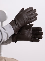 Marrón - Guantes de piel de primera calidad con 3 pespuntes y forro de piel sintética para hombre Isotoner de Totes - Imagen 1 de 2