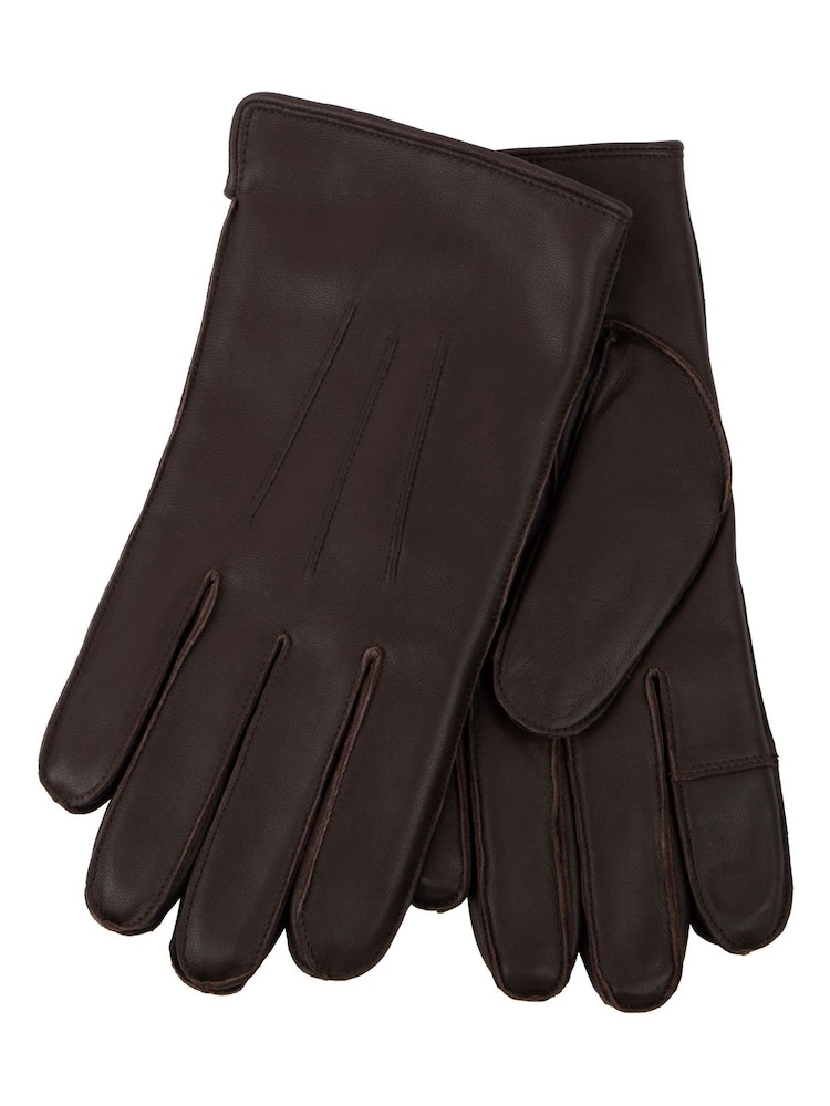 Marrón - Guantes de piel de primera calidad con 3 pespuntes y forro de piel sintética para hombre Isotoner de Totes - Imagen 2 de 2