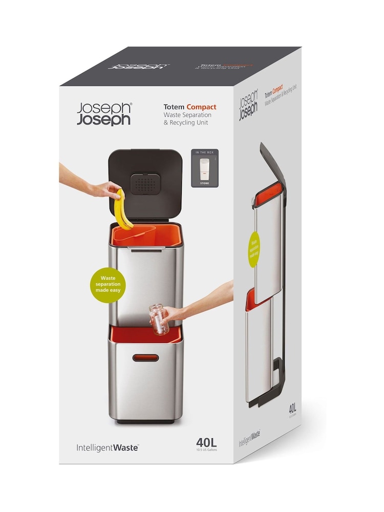 Joseph Joseph Silver Totem Compact 40L Waste Separation And Recycling Unit Bin - Image 4 of 4