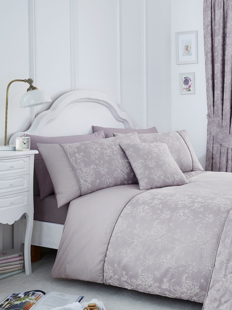 Serene Purple Jasmine Floral Jacquard Duvet Cover And Pillowcase Set - Image 1 of 1