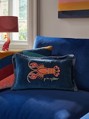 Navy Blue Beaded Lobster 100% Cotton Rectangular Cushion - Image 1 of 7