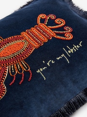 Navy Blue Beaded Lobster 100% Cotton Rectangular Cushion - Image 3 of 7