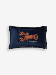 Navy Blue Beaded Lobster 100% Cotton Rectangular Cushion - Image 6 of 7