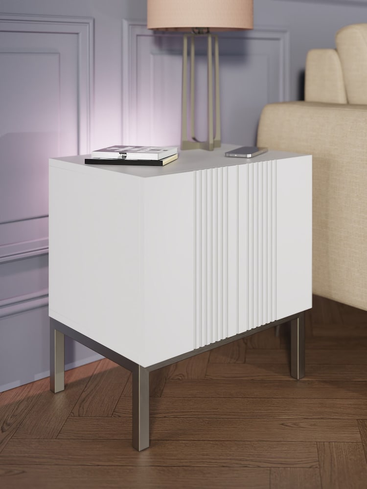 Frank Olsen White Iona 1 Door Side Table with SMART Features - Image 1 of 7