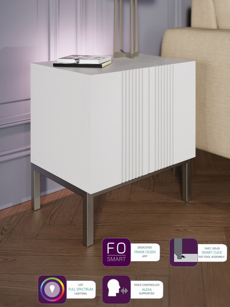 Frank Olsen White Iona 1 Door Side Table with SMART Features - Image 2 of 6 Frank Olsen White Iona 1 Door Side Table with SMART Features - Image 2 of 6