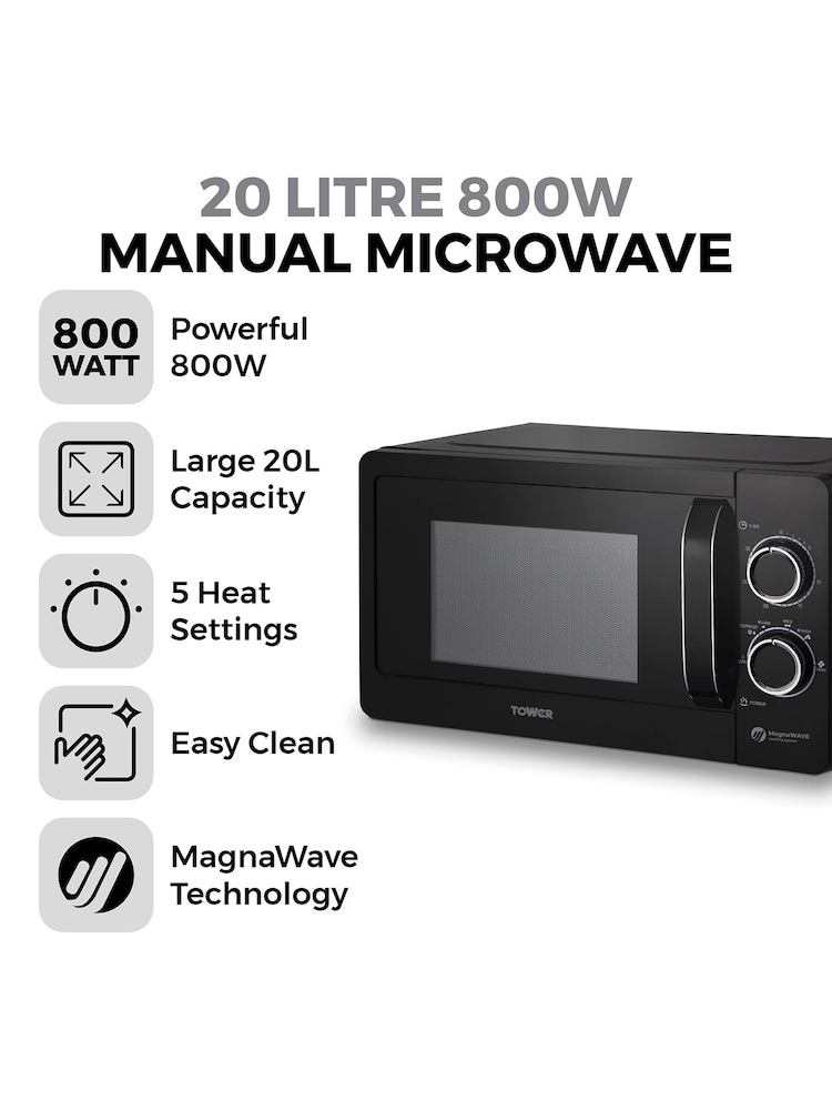 Tower Black 20L 800W Manual Microwave - Image 2 of 8