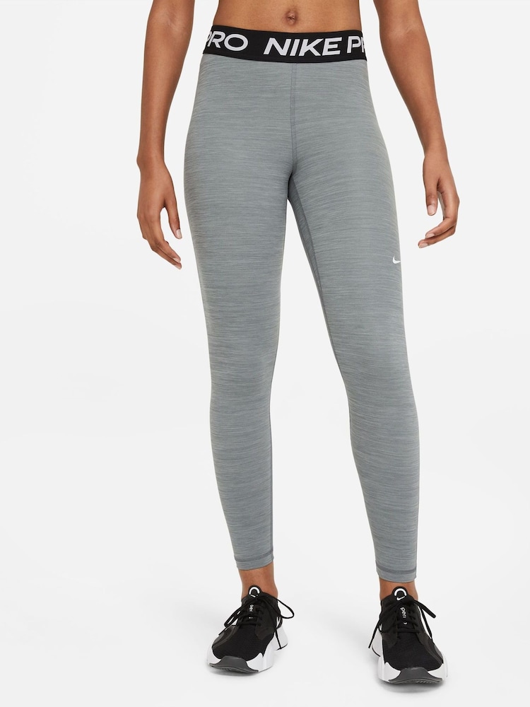Nike Grey Pro Mid Rise Mesh Panelled Leggings - Image 1 of 7