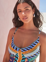 Blue Scarf Print Print Midi Strappy Summer Slip Dress - Image 3 of 5