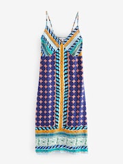 Blue Scarf Print Print Midi Strappy Summer Slip Dress - Image 4 of 5