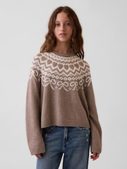 Gap Brown Fair Isle CashSoft Oversized Jumper (4-13yrs) - Image 1 of 5