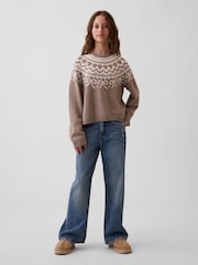 Gap Brown Fair Isle CashSoft Oversized Jumper (4-13yrs) - Image 3 of 5