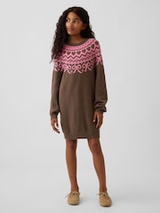 Gap Brown CashSoft Oversized Fair Isle Jumper Dress (4-13yrs) - Image 1 of 5