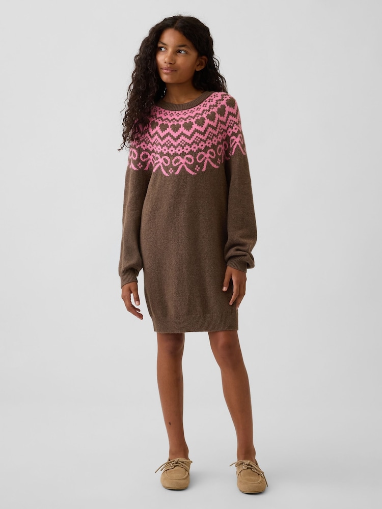 Gap Brown CashSoft Oversized Fair Isle Jumper Dress (4-13yrs) - Image 1 of 5 Gap Brown CashSoft Oversized Fair Isle Jumper Dress (4-13yrs) - Image 1 of 5