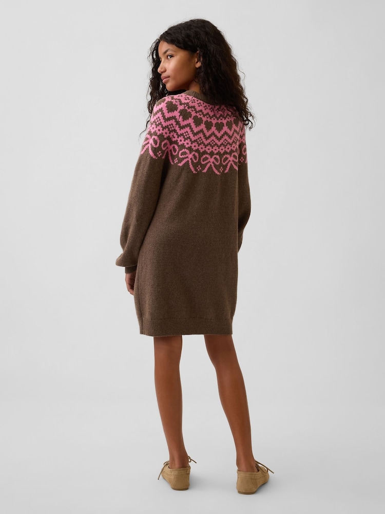Gap Brown CashSoft Oversized Fair Isle Jumper Dress (4-13yrs) - Image 2 of 5 Gap Brown CashSoft Oversized Fair Isle Jumper Dress (4-13yrs) - Image 2 of 5