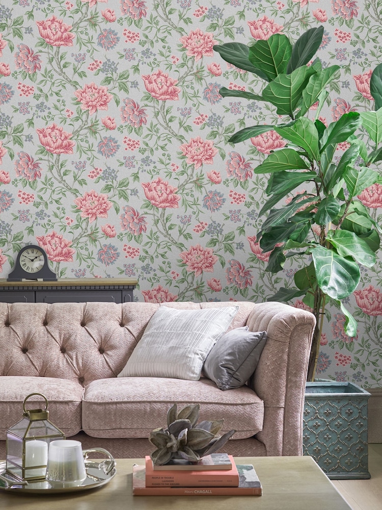Laura Ashley Slate Grey Tapestry Floral 10M Wallpaper - Image 1 of 4