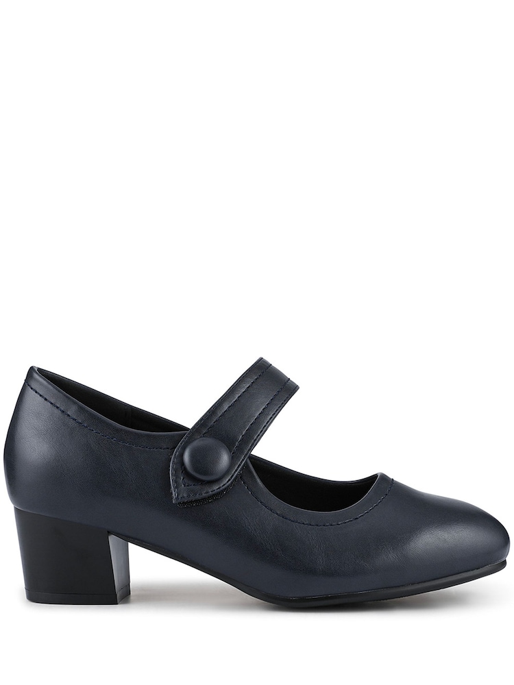Pavers Blue Wide Fit Touch-Fasten Heeled Mary Janes - Image 1 of 5