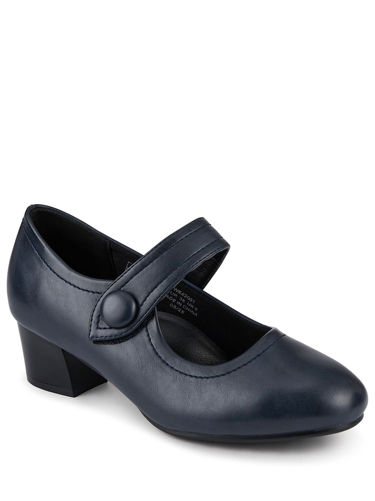 Pavers Blue Wide Fit Touch-Fasten Heeled Mary Janes - Image 2 of 5