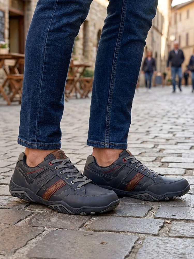 Pavers Blue Wide Fit Cushioned Rugged Lace Up Shoes - Image 1 of 6