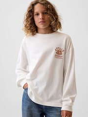 Gap White Pancake Heavyweight Oversized Graphic Long Sleeve T-Shirt (4-13yrs) - Image 1 of 5