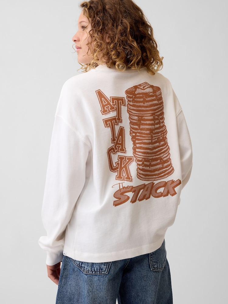 Gap White Pancake Heavyweight Oversized Graphic Long Sleeve T-Shirt (4-13yrs) - Image 2 of 5 Gap White Pancake Heavyweight Oversized Graphic Long Sleeve T-Shirt (4-13yrs) - Image 2 of 5