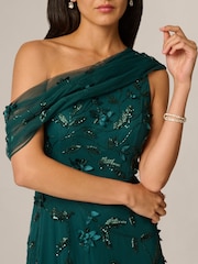 Adrianna Papell Green Bead Asymmetric Mesh Dress - Image 4 of 6
