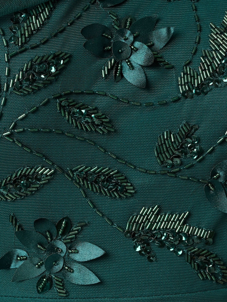 Adrianna Papell Green Bead Asymmetric Mesh Dress - Image 6 of 6 Adrianna Papell Green Bead Asymmetric Mesh Dress - Image 6 of 6