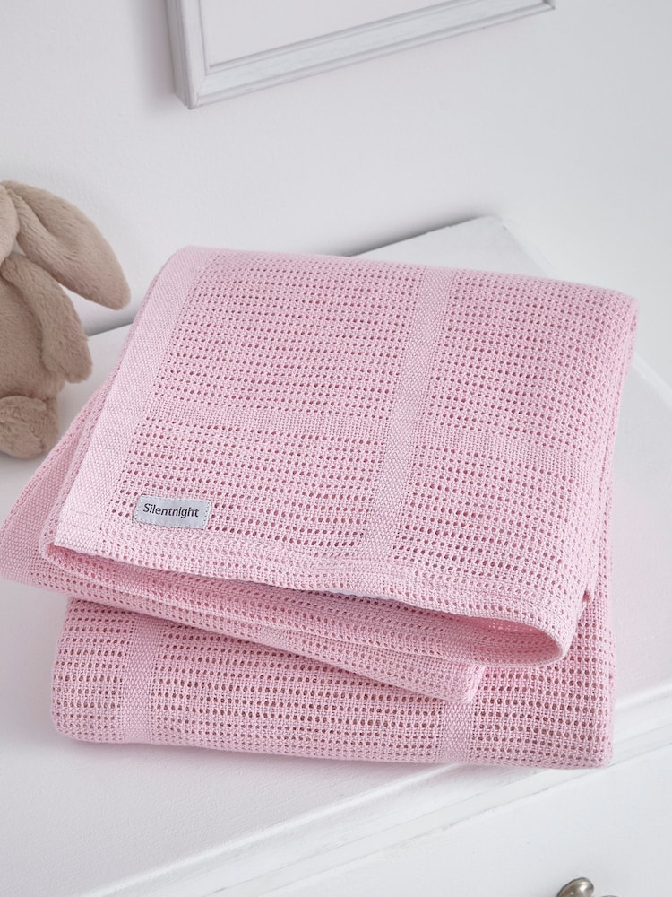 Silentnight 2 Pack Pink Safe Nights Traditional Cellular 100% Cotton Blankets - Image 1 of 4