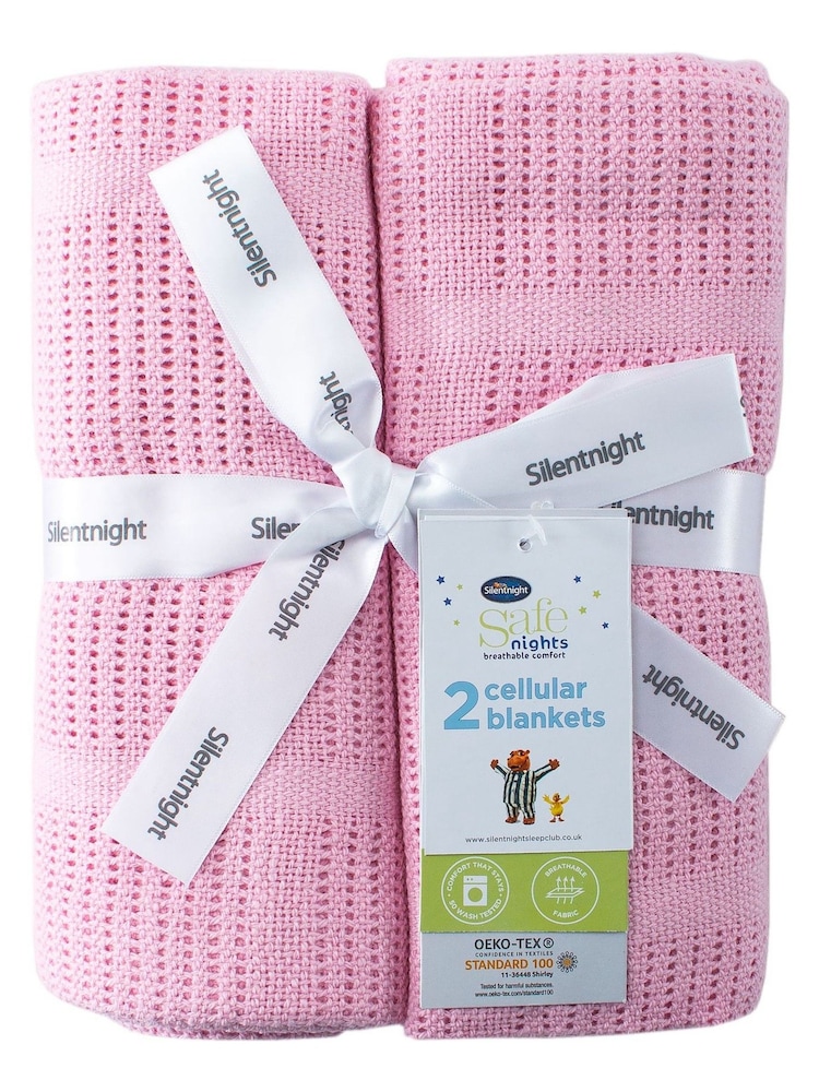 Silentnight 2 Pack Pink Safe Nights Traditional Cellular 100% Cotton Blankets - Image 4 of 4