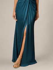 Adrianna Papell Blue Crinkle Satin Long Dress - Image 3 of 6