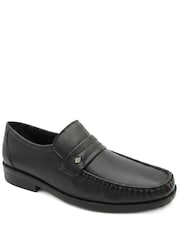 Pavers Black Wide Fit Smart Leather Saddle Strap Loafers - Image 1 of 5
