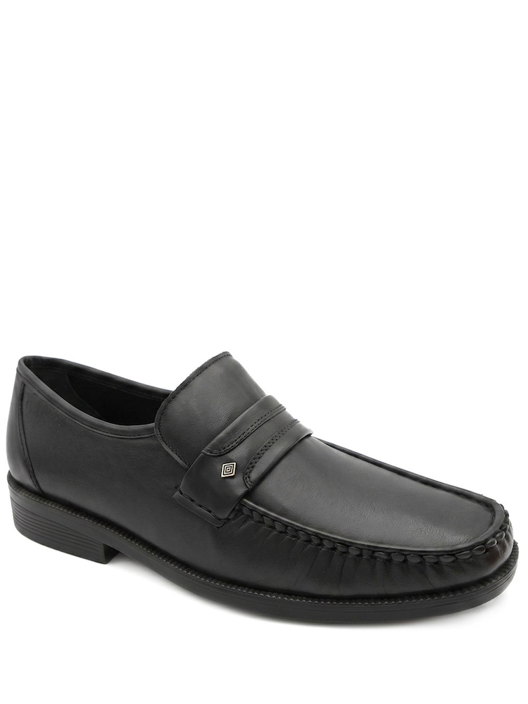 Pavers Black Wide Fit Smart Leather Saddle Strap Loafers - Image 1 of 5